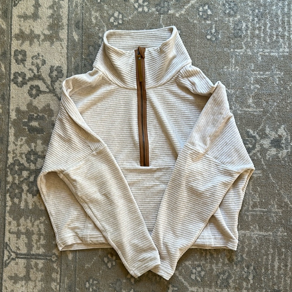 Prana Funnel Neck Quarter Zip Cream Sweatshirt